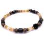 Mens Shell and Wood Mala Beads Stretch Bracelet Handcrafted in USA - Golden Brown