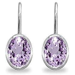 Sterling Silver Genuine or Synthetic Gemstone 7x5mm Oval Bezel-Set Dainty Leverback Earrings