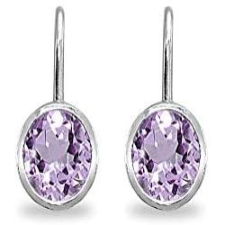 Sterling Silver Genuine or Synthetic Gemstone 7x5mm Oval Bezel-Set Dainty Leverback Earrings