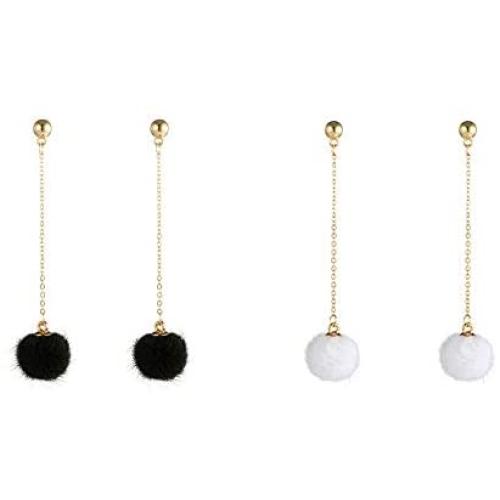 2 Pairs Faux Fur Cute Tassel Drop Dangle Earrings Set Sweet Winter Fashion Jewelry Fur Ball Pendients Drop Earrings for Women Girl Gift