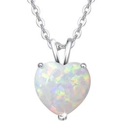 FANCIME Valentines Day Gifts Heart Necklace for Women Sterling Silver Created White Opal Necklace Cubic Zirconia CZ Danity Fine Jewelry for Women 16+2 inches Extender