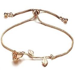 JczR.Y Fashion Red Rose Chain Bracelet Charm for Women Simple Temperament Flower Bracelet Link Ornaments Jewelry