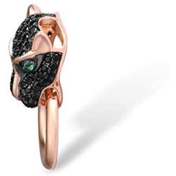 Santuzza Black Panther Spinel Rose Gold 14K Plating Pendant for Women 925 Sterling Silver Leopard Head Pendants