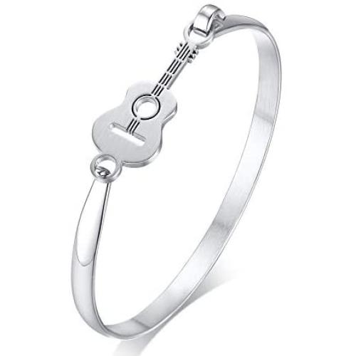 MEALGUET Stainless Steel Guitar Bangle Bracelets Jewelry Gift for Music Lover for Men Women