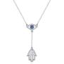 PEIMKO Y Lariat 925 Sterling Silver Hamsa hand Evil Eye Pendant Necklace, Cubic Zirconia Protection Amulet Necklace for Women