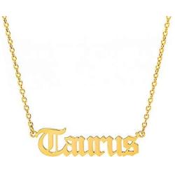 Crazy Feng Zodiac Sign Necklaces for Women Constellation Necklace Astrology Jewelry Old English Necklace 18k Gold Plated Friendship Necklace Jewelry Gift 14.2+2.75''