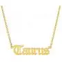 Crazy Feng Zodiac Sign Necklaces for Women Constellation Necklace Astrology Jewelry Old English Necklace 18k Gold Plated Friendship Necklace Jewelry Gift 14.2+2.75''