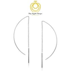Big Apple Hoops- High Polish Sterling Silver 60mm Long Chain Tassel Threader Drop Dangle Earrings Made from Real Solid 925 Sterling Silver in 2 Color Rose or Yellow Gold Gift for Men, Teens, Women