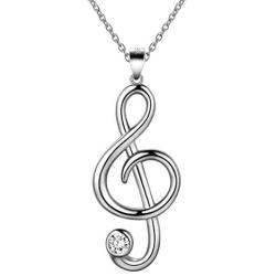 Heart Music Note Treble Clef and Bass Clef Necklace for Women Girls 925 Sterling Silver/Black/18K Gold Plated Music Lovers Necklace Music Symbol Jewelry for Mom