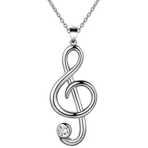 Heart Music Note Treble Clef and Bass Clef Necklace for Women Girls 925 Sterling Silver/Black/18K Gold Plated Music Lovers Necklace Music Symbol Jewelry for Mom