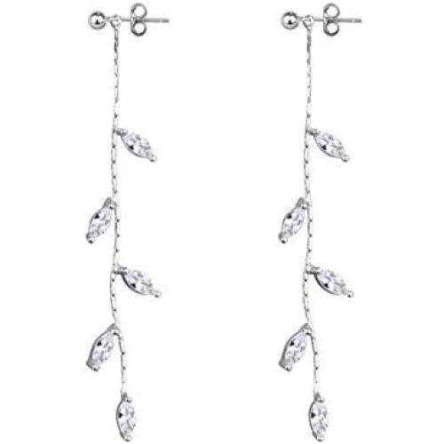 SLUYNZ 925 Sterling Silver Droplet Threader Earrings Chain for Women Teen Girls Olive Leaves Dangle Earrings
