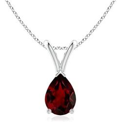 January Birthstone - V-Bale Pear-Shaped Garnet Solitaire Pendant Necklace in Silver (7x5mm Garnet)