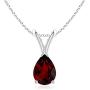 January Birthstone - V-Bale Pear-Shaped Garnet Solitaire Pendant Necklace in Silver (7x5mm Garnet)