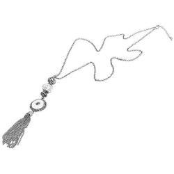 Pizazz Studios Long Snap Charm Tassel Necklace - Silver