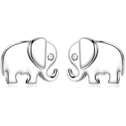 Elephant Jewelry 925 Sterling Silver Lucky Elephant Stud Earrings, Elephant Family Necklace for Women