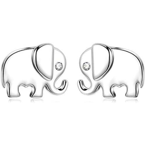 Elephant Jewelry 925 Sterling Silver Lucky Elephant Stud Earrings, Elephant Family Necklace for Women