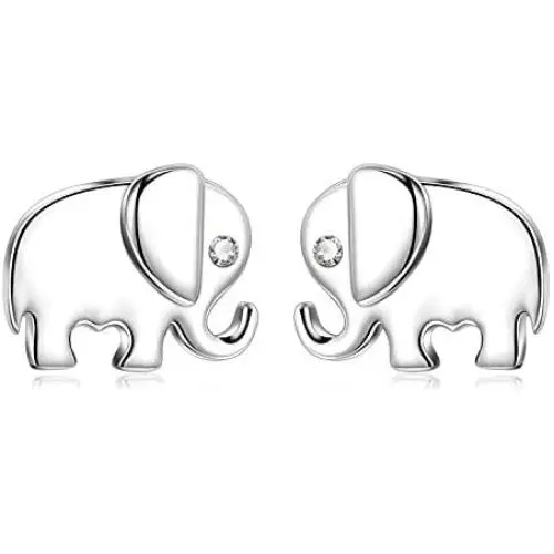 Elephant Jewelry 925 Sterling Silver Lucky Elephant Stud Earrings, Elephant Family Necklace for Women