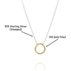 Gold Filled Sun on a 925 Sterling Silver Chain, Circle Full Moon Orbit Pendant on a Layered Necklace Double Circle Open Circle Generations Interlocking Infinity Hammered Pendant Dainty 14K Goldfilled Minimalist Simple for Mother Daughter Sister Granddaugh
