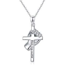 JUSTKIDSTOY 925 Sterling Silver Lives Matter Cross Pendant Necklace Jewelry Black Equality Movement Gifts for Women Friend