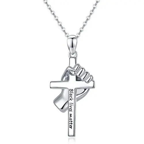 JUSTKIDSTOY 925 Sterling Silver Lives Matter Cross Pendant Necklace Jewelry Black Equality Movement Gifts for Women Friend JUSTKIDSTOY 925 Sterling Silver Lives Matter Cross Pendant Necklace Jewelry Black Equality Movement Gifts for Women Friend
