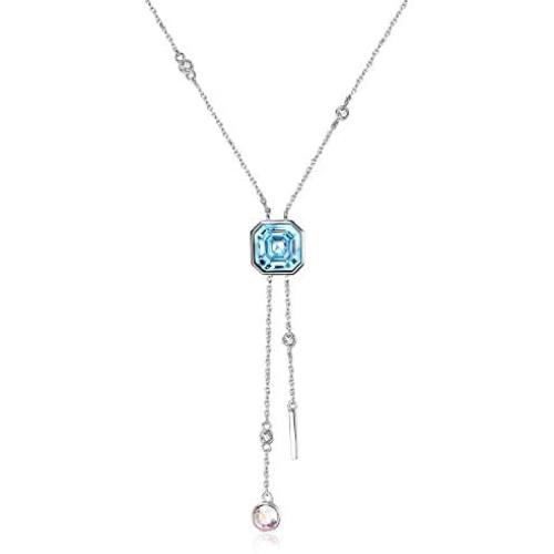 AOBOCO Y Necklace Sterling Silver Lariat Necklace with Swarovski Crystal,Fine Jewelry Gift for Women Girls