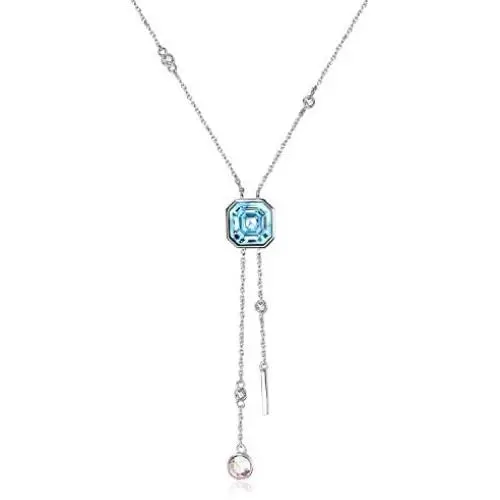 AOBOCO Y Necklace Sterling Silver Lariat Necklace with Swarovski Crystal,Fine Jewelry Gift for Women Girls AOBOCO Y Necklace Sterling Silver Lariat Necklace with Swarovski Crystal,Fine Jewelry Gift for Women Girls