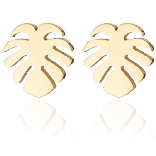 Simple Stainless Steel Monstera Leaves Stud Earring for Women and Mens Punk Tropical Jewelry Gifts