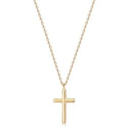 Befettly Tiny Cross Necklace, Women 14k Gold Filled Polished Faith Necklace Dainty Circle Pendant Necklace Crucifix Cute Heart Necklace