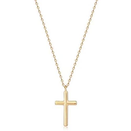 Befettly Tiny Cross Necklace, Women 14k Gold Filled Polished Faith Necklace Dainty Circle Pendant Necklace Crucifix Cute Heart Necklace