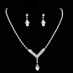 Unicra Bride Silver Necklace Earrings Set Crystal Bridal Wedding Jewelry Set Rhinestone Choker Necklace for Women and Girls (Silver-1)