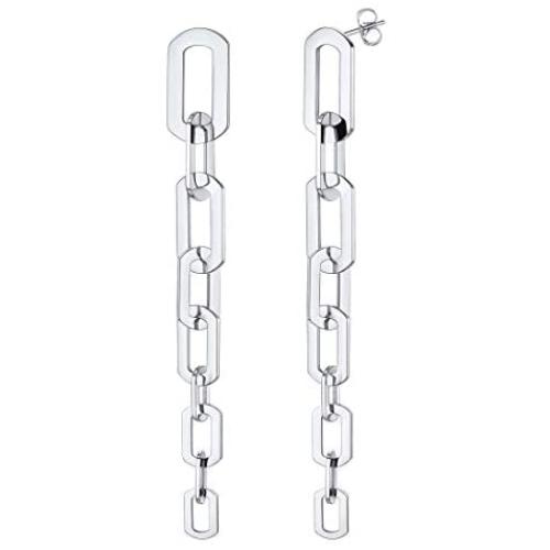 U7 Personalized Fun Chain Earrings Women Girls S925 Silver Needle Hypoallergenic Stainless Steel or 18K Gold Plated Statement Cuban Chain/Coffee Bean/3 Layered Cable Chain Dangle Drop Earring