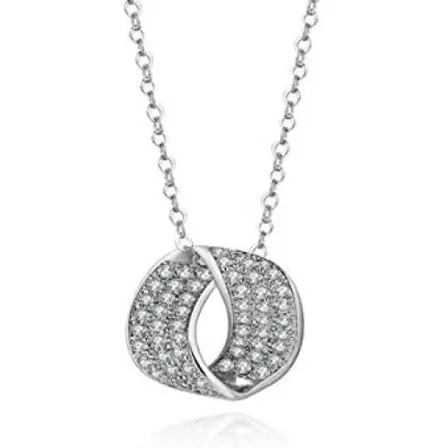 FANCIME Rose/White Gold Plated Cubic Zirconia Necklace Halo Simulated Diamond/Created Blue Sapphire Elegant Jewelry for Women Girls Mother