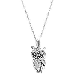 Diamond Owl Necklace for Women 925 Sterling Silver 1/10ct (I-J, I3), 18 inches, by Keepsake