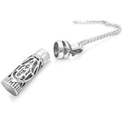 Mezuzah 925 Sterling Silver Hamsa Hand Blessing Necklace With Glass Scroll Inside of Pendant on Long Rolo Chain Designed for Men, Women, Boys, Girls Judaic Jewelry