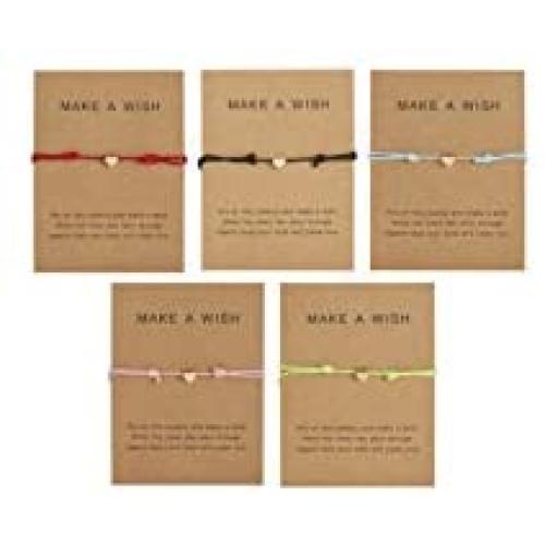 Simple Adjustable Braided Heart Shaped Bracelet with Wish Cards Star Wrap Wristband Bangle for Women Girls Friendship Jewelry 5Pcs/Pack