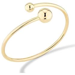 Miabella 18K Gold Over Sterling Silver Italian Flexible Open Bypass Bead Ball Cuff Bangle Bracelet for Women 6.75-7, 7.25-7.5, 7.75-8 Inch 925 Jewelry Made in Italy
