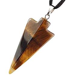 Steampunkers USA Power Pack Series - Classic Arrow Point 40mm Tigers Eye Golden Brown - 20-22 Inch Adjustable Black Cord – Crystal Gemstone Collectibles Carved Necklace Handmade Charm