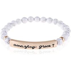 Inspirational Message Prayer Beaded Bracelet - Christian Bible Cuff Blessed, Faith, Love, Hope Natural Stone Bead Stretch Strand Bangle
