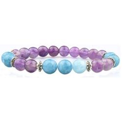 GVUSMIL Amethyst & Aquamarine Beads Stretch Bracelet Healing Crystals Beaded Stone Natural Bangle for Women