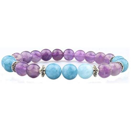 GVUSMIL Amethyst & Aquamarine Beads Stretch Bracelet Healing Crystals Beaded Stone Natural Bangle for Women