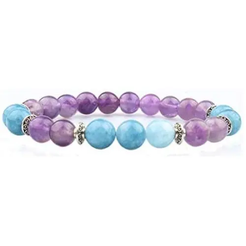 GVUSMIL Amethyst & Aquamarine Beads Stretch Bracelet Healing Crystals Beaded Stone Natural Bangle for Women GVUSMIL Amethyst & Aquamarine Beads Stretch Bracelet Healing Crystals Beaded Stone Natural Bangle for Women
