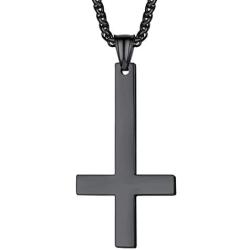 U7 Jewelry Polished Stainless Steel Inverted Cross of Peter Necklace for Men and Women, 22 Inch Chain, Custom Text Engrave and 3 Color Available, Gift Packed