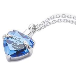 Crystal Glass Heart Shape Cremation Jewelry Memorial Urn Necklace for Ashes Carved Always In My Heart Stainless Steel Ashes Holder Pendant Keepsake with Free 21Chain Mini Funnel Fill Kit Gift (Blue)