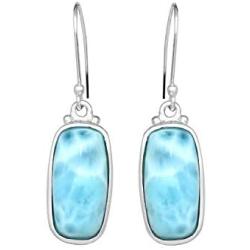 Solid 925 Sterling Silver Natural Larimar Dangle Earrings 1.50''
