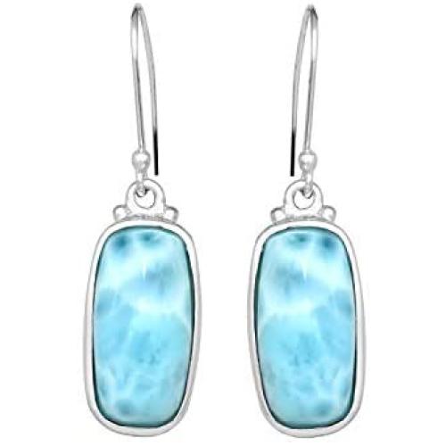 Solid 925 Sterling Silver Natural Larimar Dangle Earrings 1.50''