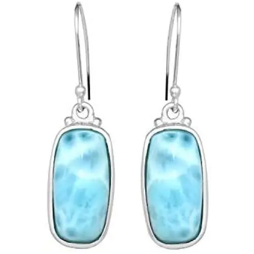 Solid 925 Sterling Silver Natural Larimar Dangle Earrings 1.50'' Solid 925 Sterling Silver Natural Larimar Dangle Earrings 1.50''