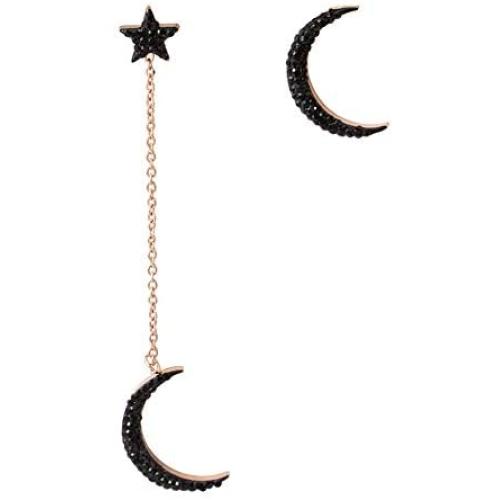 Black Moon Star Pendant Tassel Dangle Earrings Asymmetry Moon Planet Drop Stud Long Earrings Jewelry for Women Girls
