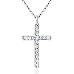 Rhinestones Cross Necklace for Women Teen Girls Black and White Two-sided Cubic Zirconia Pendant with Exquisite Box Dainty Jewelry Valentines Day Gifts for her