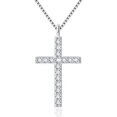 Rhinestones Cross Necklace for Women Teen Girls Black and White Two-sided Cubic Zirconia Pendant with Exquisite Box Dainty Jewelry Valentines Day Gifts for her