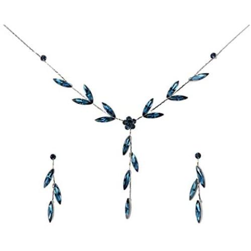 Faship Gorgeous Rhinestone Crystal Floral Necklace Earrings Set